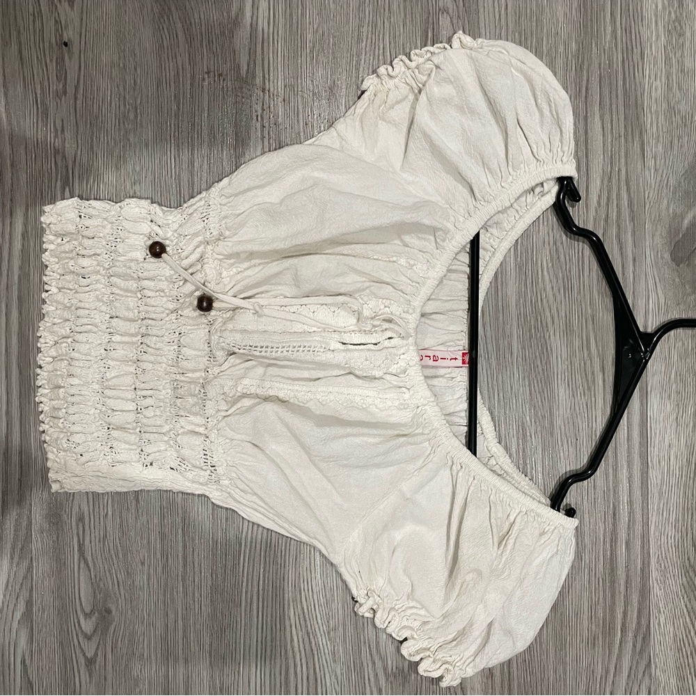 White Smocked Puff Sleeve Blouse